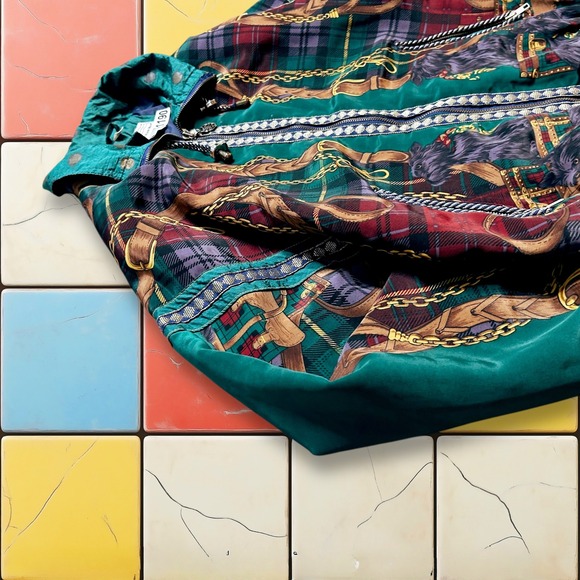 Vintage Milano Scottish Windbreaker Jacket 80s Womens M Plaid Dog Fullzip Bomber - Picture 6 of 11